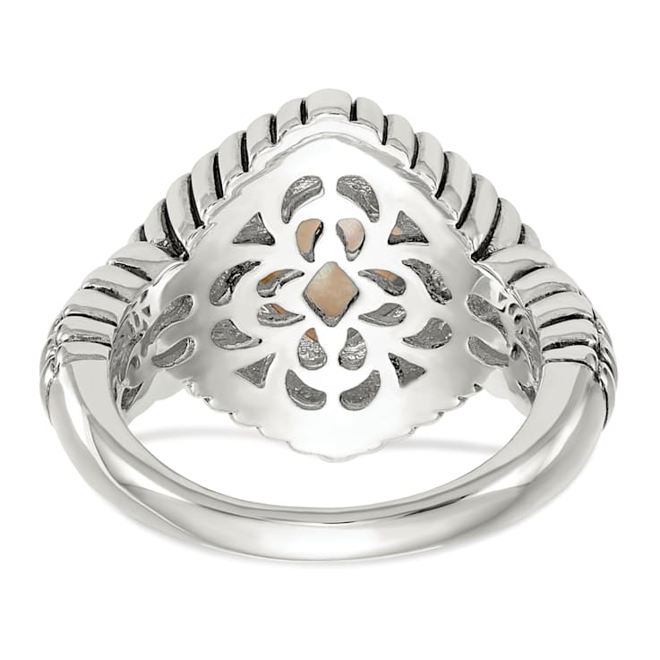 Sterling Silver Antiqued with 14K Accent Mother of Pearl Ring