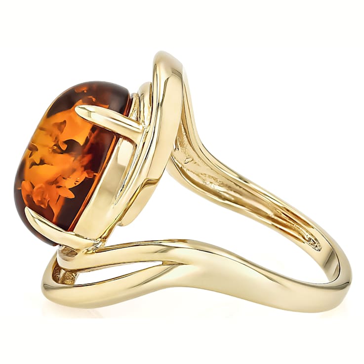 Amber Bypass Ring In 18K Gold Over Sterling Silver