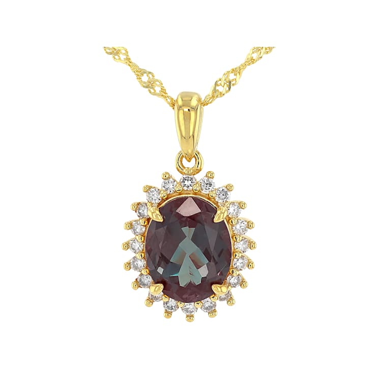 Lab-Created Alexandrite And Lab-Grown Diamond Pendant Necklace In 18K
Gold Over Sterling Silver 2.84ctw