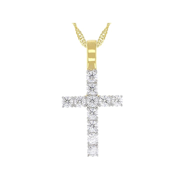Classic Moissanite Cross Pendant Necklace In 14K Gold Over Sterling Silver