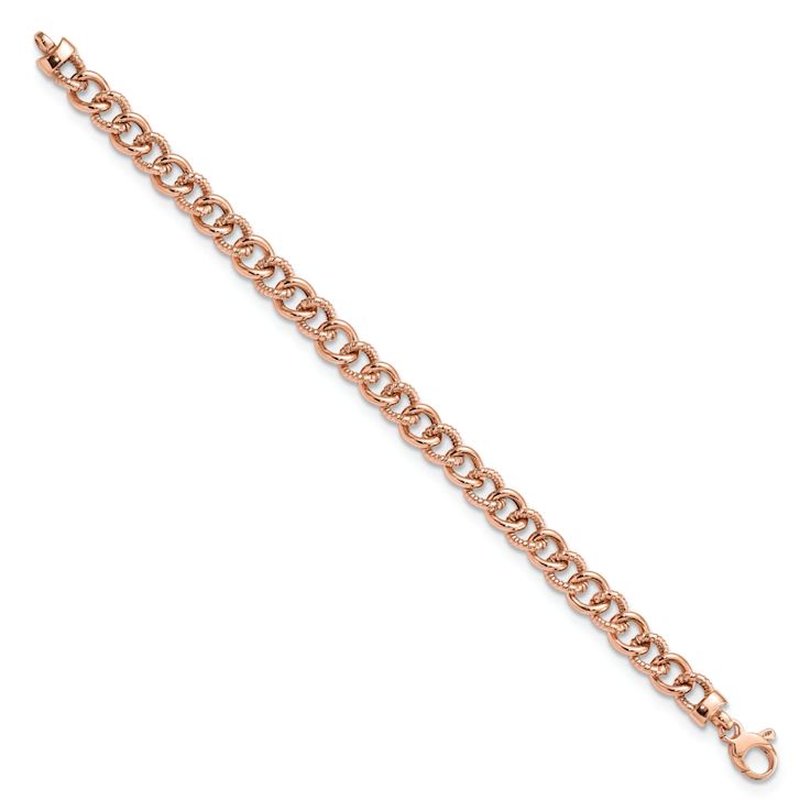 14k Rose Gold 8mm Polished and Textured Fancy Link Bracelet