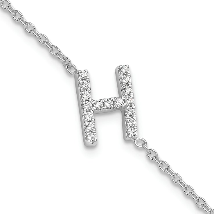 Rhodium Over 14k White Gold Diamond Sideways Letter H Bracelet