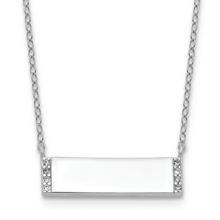 Rhodium Over Sterling Silver Polished Cubic Zirconia Bar Necklace