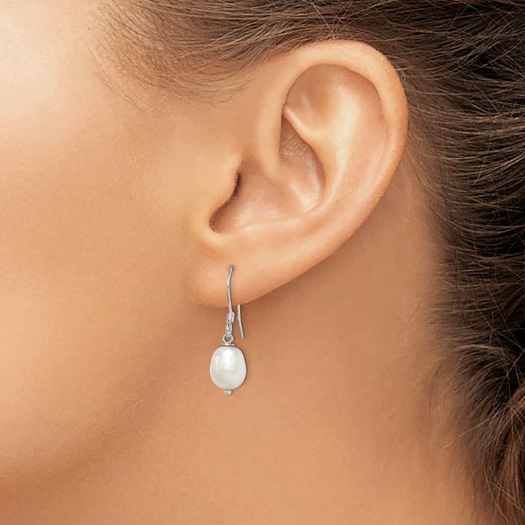 Sterling Silver Polished 7-8mm Freshwater Cultured Pearl Dangle Earrings