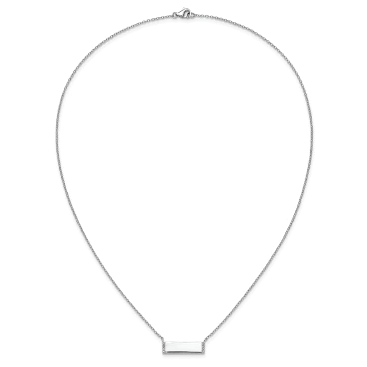 Rhodium Over Sterling Silver Polished Cubic Zirconia Bar Necklace