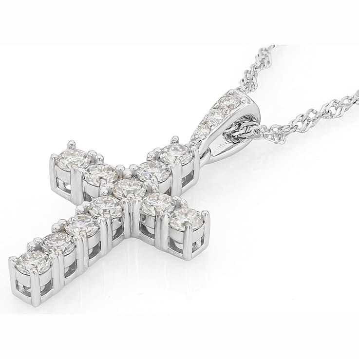 Moissanite Cross Pendant In Platinum-Enhanced Sterling Silver 1.17ctw
Diamond Equivalent Weight