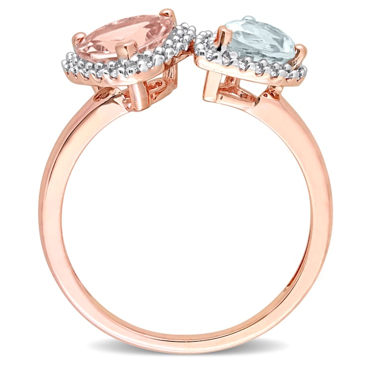 1.95ctw Morganite, Aquamarine And Diamond 10k Rose Gold Ring