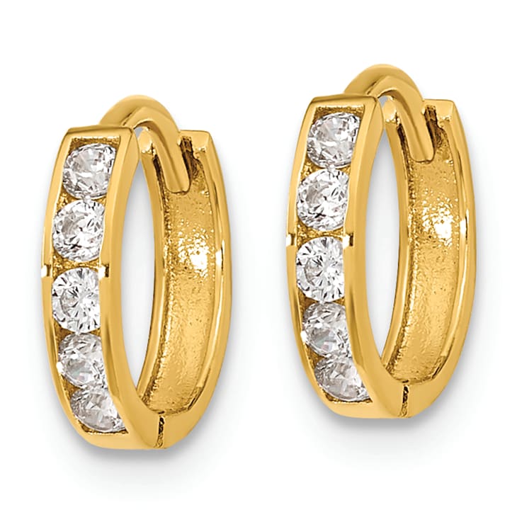 14K Yellow Gold Cubic Zirconia Hinged Hoop Earrings