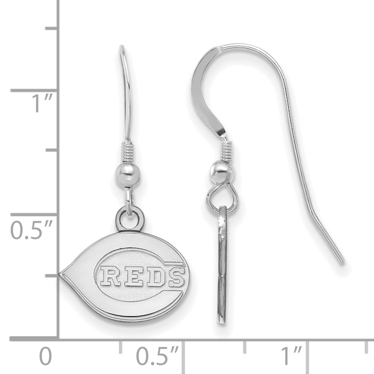 Rhodium Over Sterling Silver MLB LogoArt Cincinnati Reds Dangle Earrings
