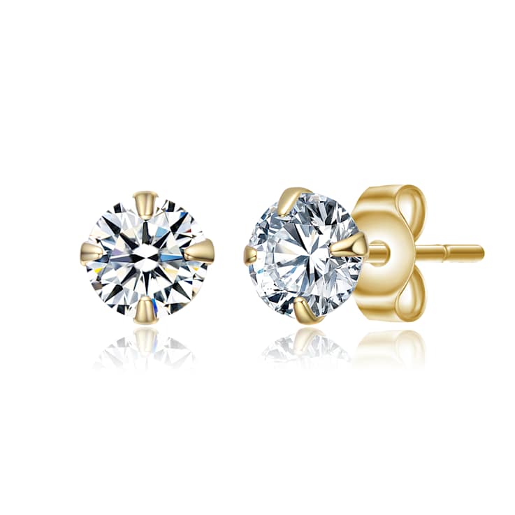 CZ Stud Earrings In 14K Gold Over Brass
