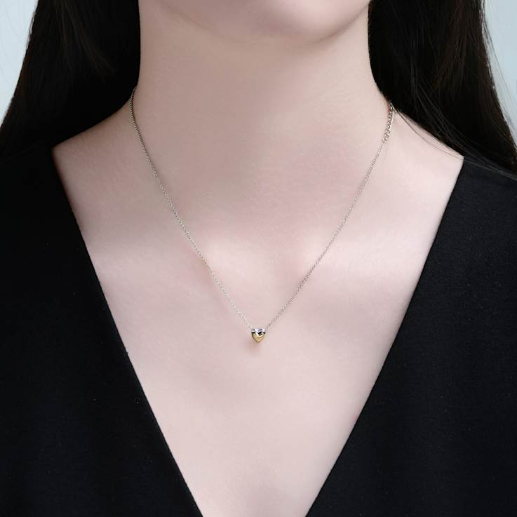 Heart Pendant Necklace In Two-Tone Rhodium Over Brass