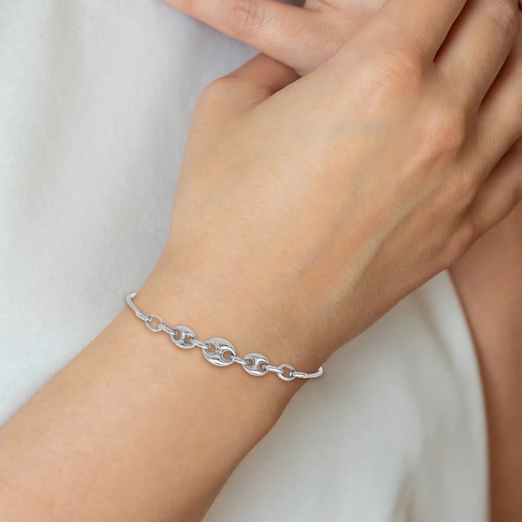 Rhodium Over Sterling Silver Fancy Adjustable Bracelet