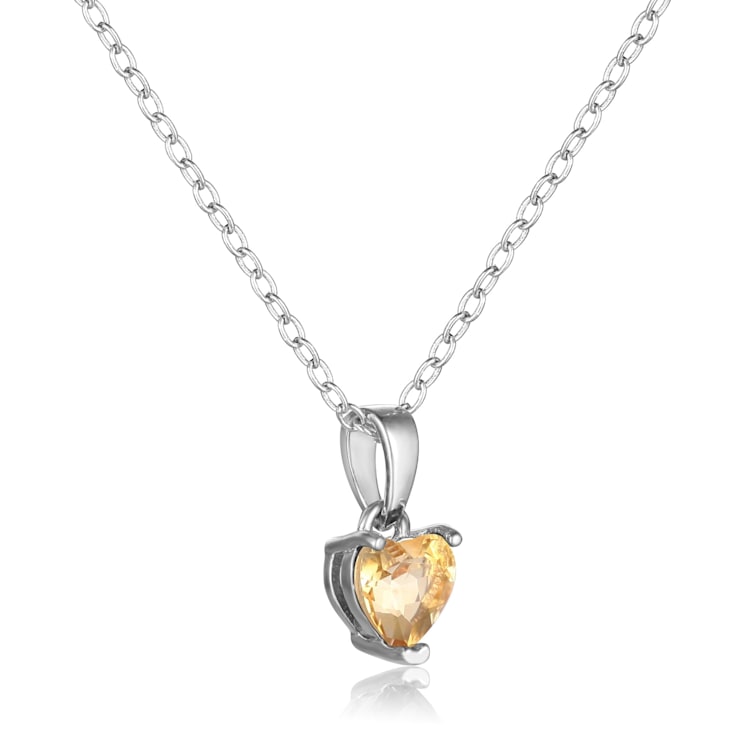 Yellow Citrine Sterling Silver Heart Shape Pendant With Chain