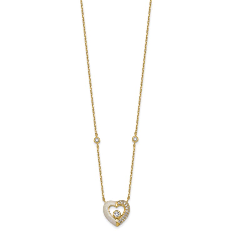 10K Yellow Gold Over Sterling Silver Cubic Zirconia Enamel Heart 16-inch
w/ 2" Extender Necklace