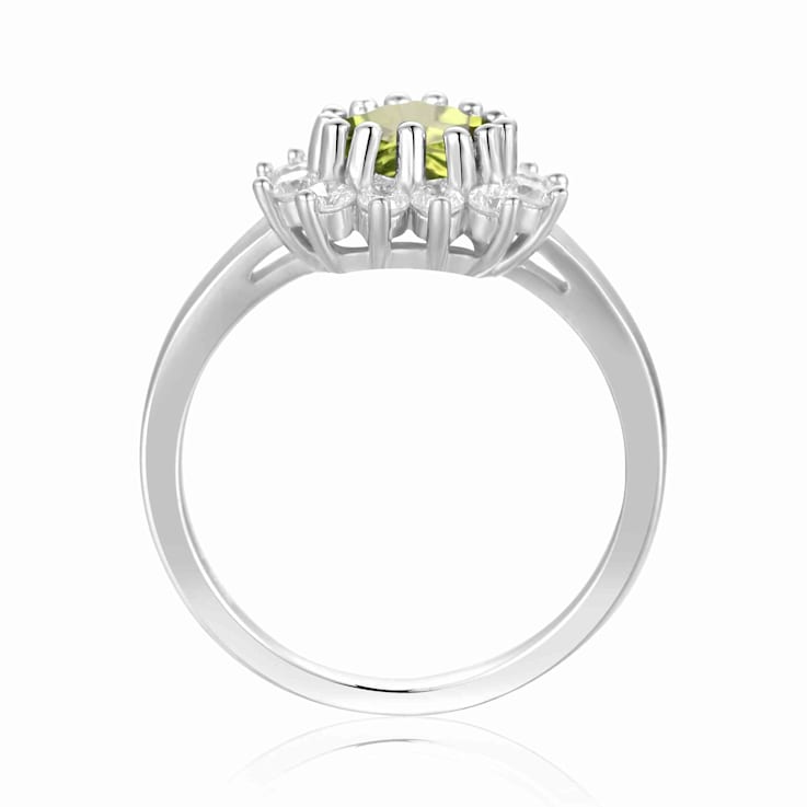 Heart Shape Peridot with White Topaz Accents Sterling Silver Ring, 1.30ctw