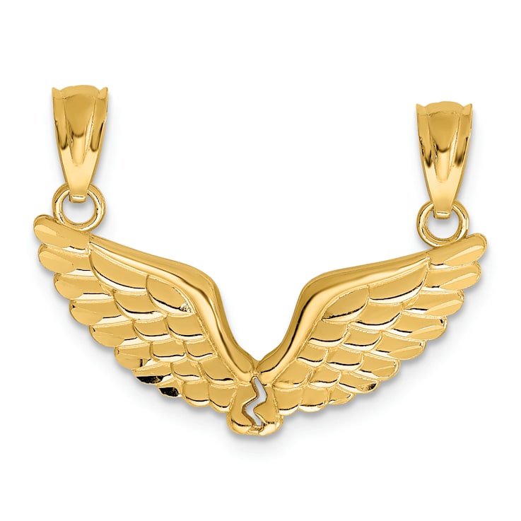 14k Yellow Gold Polished and Textured 2-Piece Break-Apart Angel Wings Pendants