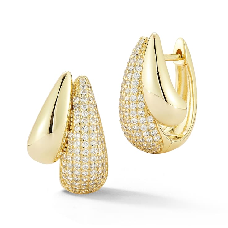 Rachel Zoe Pave Double Teardrop Hoop Earrings in 14K Gold Over Sterling Silver