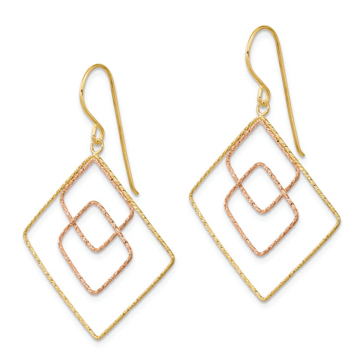 14k Two-tone Diamond-Cut Graduated Square Dangle Earrings