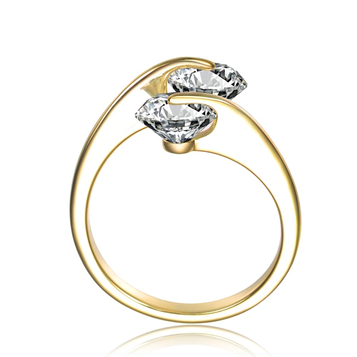 Clear Cubic Zirconia, 14k Yellow Gold Over Sterling Silver Bypass Ring 2.5ctw