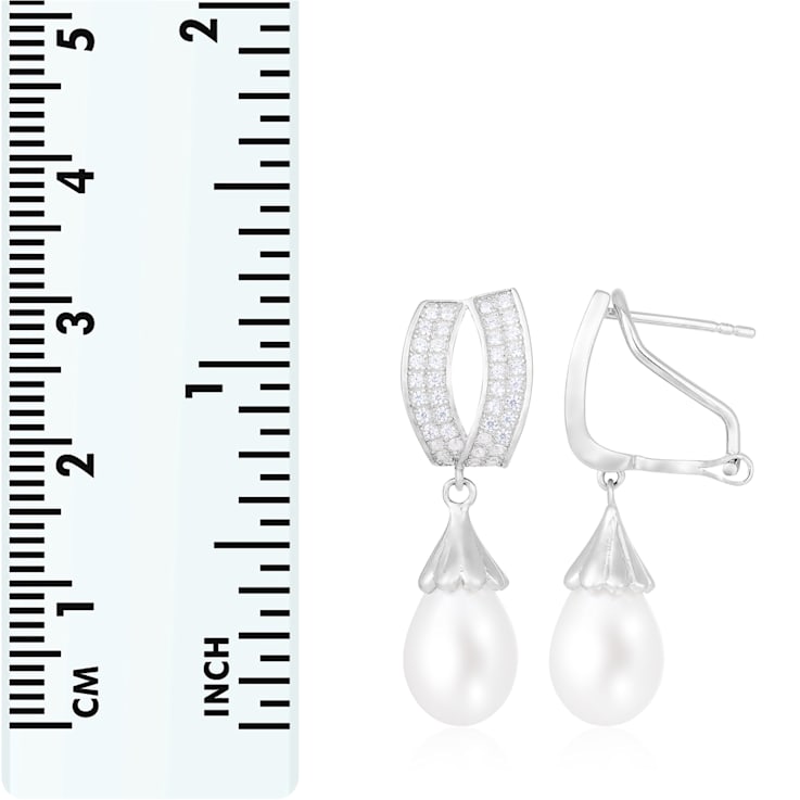 8-9mm White Cultured Freshwater Pearl and Cubic Zirconia Rhodium Over
Sterling Silver Earrings