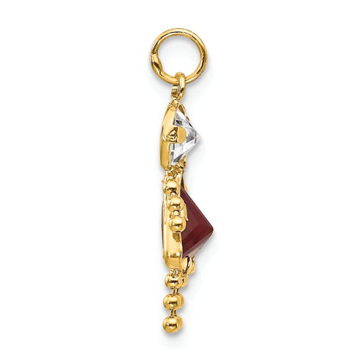 10k Yellow Gold Red Garnet Simulant January Birthstone and Clear Cubic
Zirconia Girl Charm