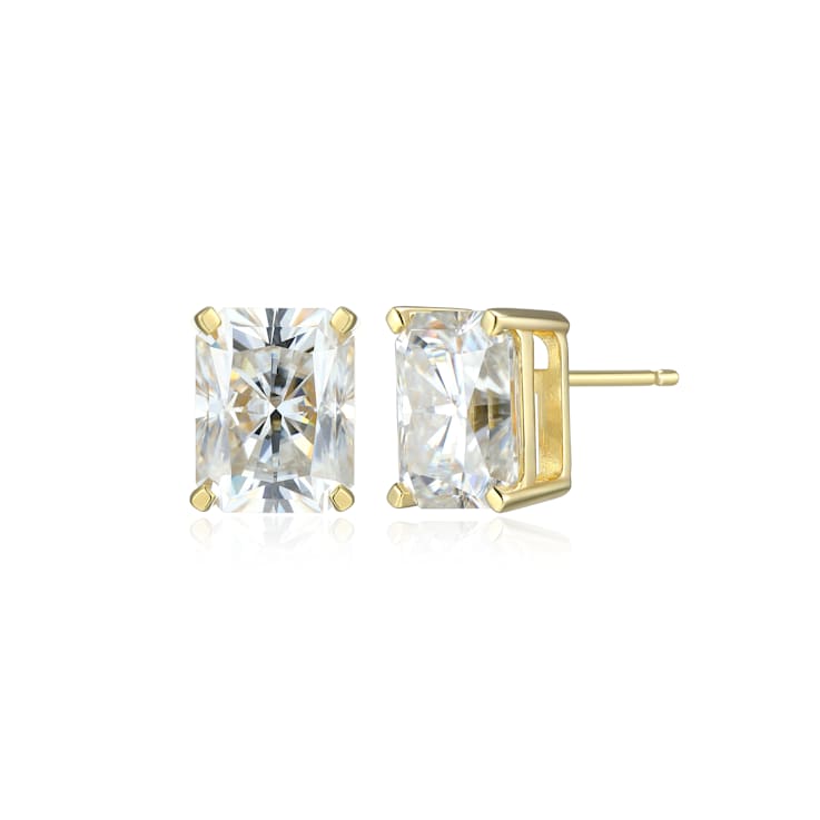 Emerald Cut Moissanite 14k Yellow Gold Over Silver Stud Earrings 5.04ctw DEW