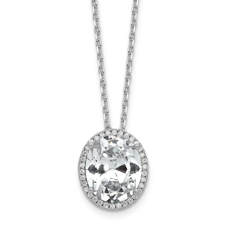 Rhodium Over Sterling Silver Fancy Oval Cubic Zirconia Halo With 2 Inch
Extension Necklace