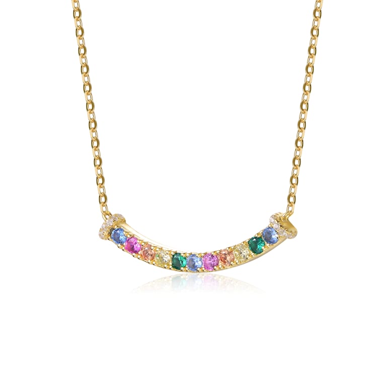 Multi-Color CZ Bar Necklace In 14K Gold Over Sterling Silver