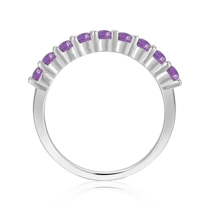 Round Amethyst Sterling Silver Anniversary Style Stackable Band Ring, 0.60ctw