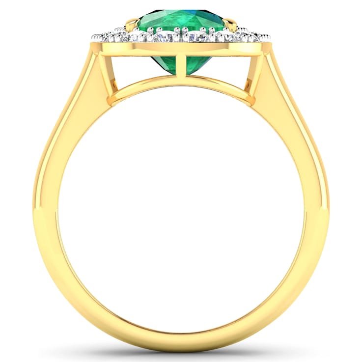 3.01ctw Green Emerald and Diamond 14K Yellow Gold Halo Ring