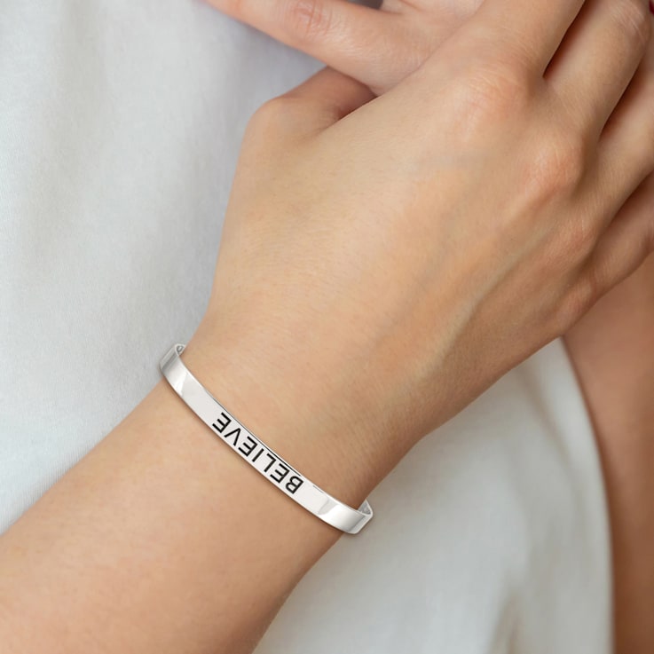 Sterling Silver Believe Antiqued Cuff Bracelet