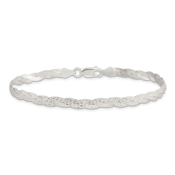 Sterling Silver Fancy Textured Reversible Braided Bracelet