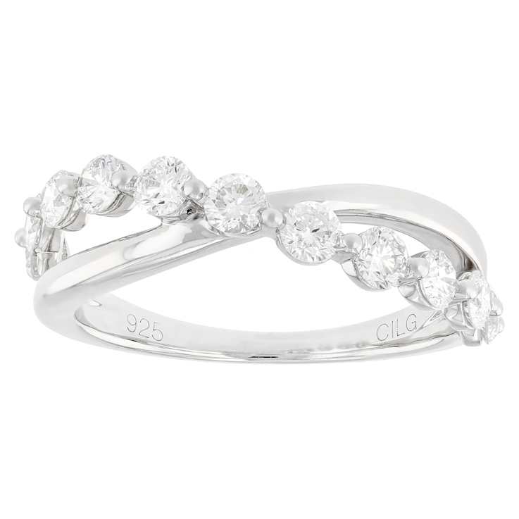 Lab-Grown Diamond Crossover Band Ring In Rhodium Over Sterling Silver 0.90ctw