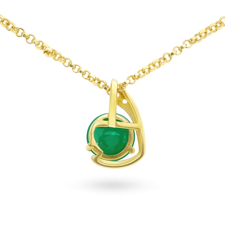 Natural Green Agate 14K Yellow Gold Over Sterling Silver Round Shape
Pendant with Chain