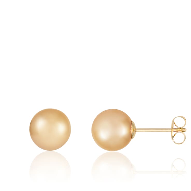 11-12mm Round Golden south sea earrings in 14k yellow gold