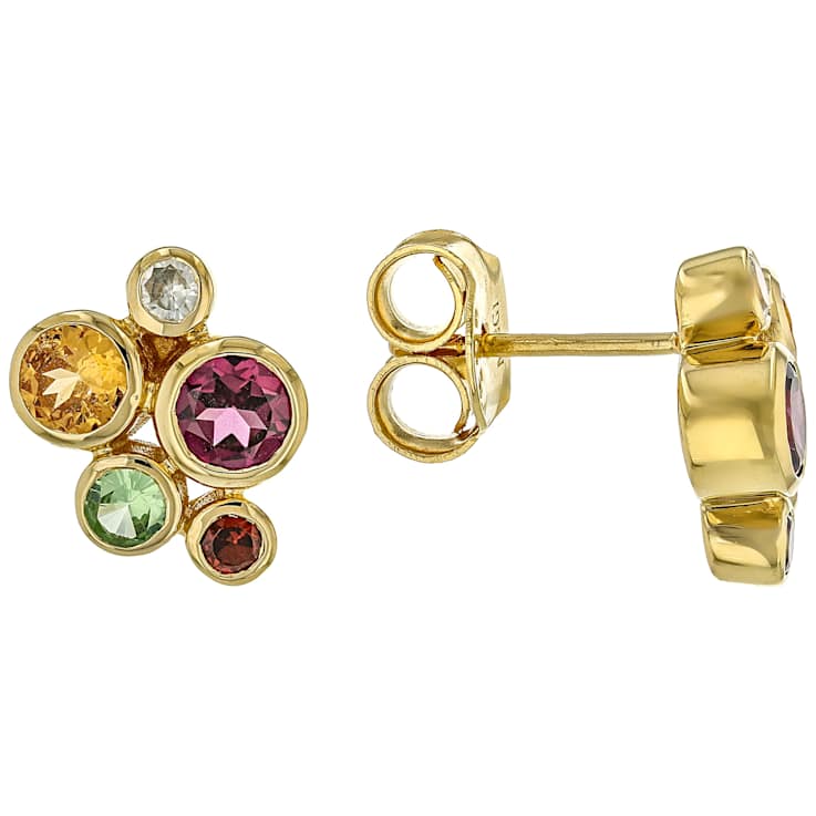 Multi-Garnet Stud Earrings In 18K Gold Over Sterling Silver