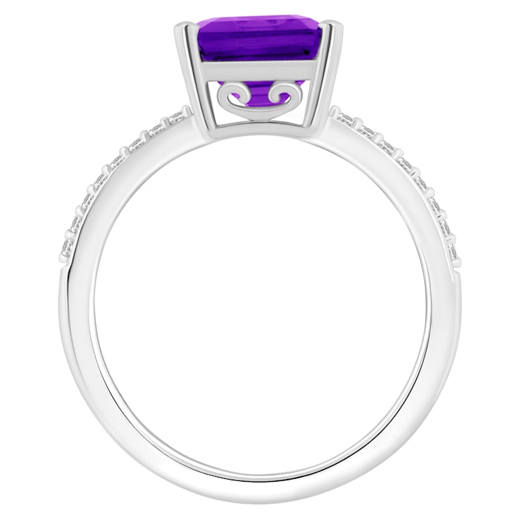 10x8mm Emerald Cut Amethyst and 1/10 ctw Diamond Rhodium Over Sterling
Silver Ring