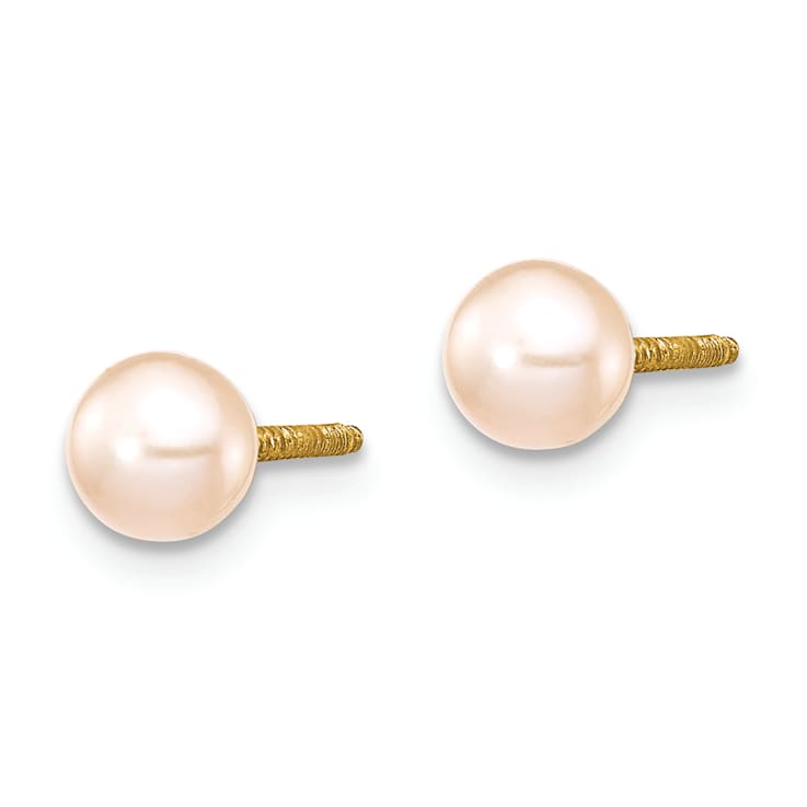 14K Yellow Gold 4-5mm Pink Freshwater Cultured Pearl 5.5 Inch Bracelet
and Earrings Set