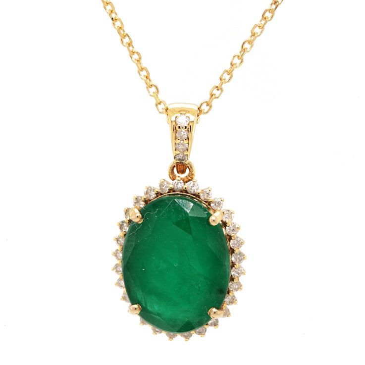 6.89 Ctw Emerald and 0.25 Ctw White Diamond Pendant in 14K YG