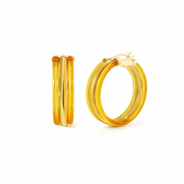 14K Yellow Gold Over Sterling Silver Acrylic Ridge Hoop Earrings in Honey