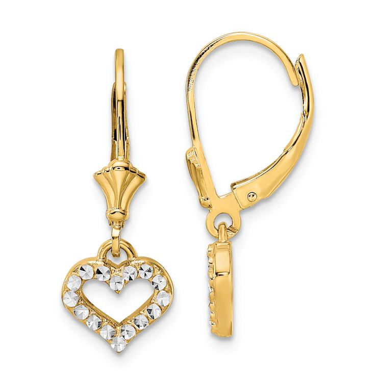 14k Two-tone Diamond-cut Heart Dangle Earrings