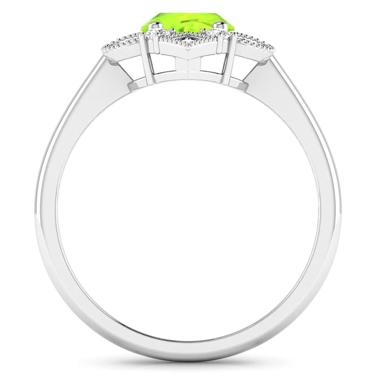 1.25ctw Green Peridot and Diamond 14K White Gold Halo Ring