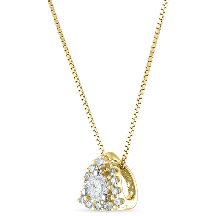 White Diamond 10k Yellow Gold Halo Slide Pendant With 18" Box Chain 0.25ctw