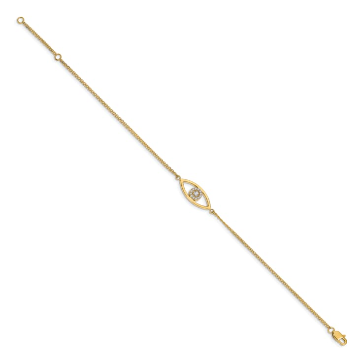 14k Yellow Gold I2/I-J Diamond Evil Eye 2 Strand Bracelet 0.13ctw