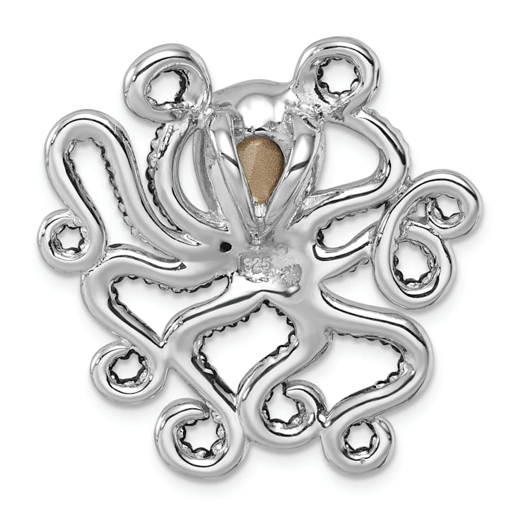 Rhodium Over Sterling Silver Polished Blue Crystal Octopus Chain Slide Pendant