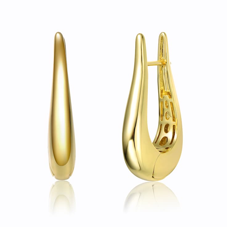 Oblong Oval Hoop Earrings In 14K Gold Over Brass