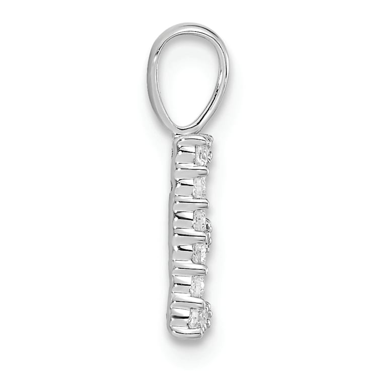 Rhodium Over 14K White Gold Lab Grown Diamond Letter E Initial Pendant
