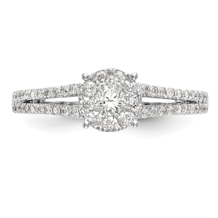 Rhodium Over 14K White Gold Lab Grown Diamond Cluster Engagement Ring 0.475ctw