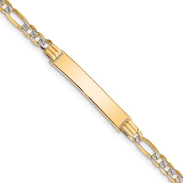 14k Yellow Gold and Rhodium Over 14k Yellow Gold Pavé Figaro Link ID Bracelet