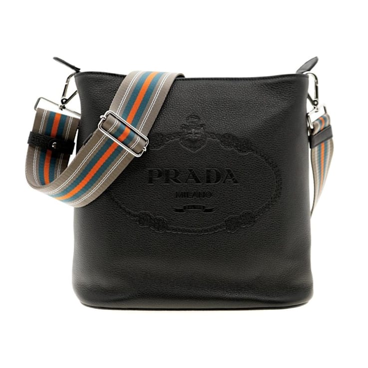 半額以下で買えるクーポン特集 Phenix Vitello Prada Black Crossbody Strap Web Leather ショルダーバッグ